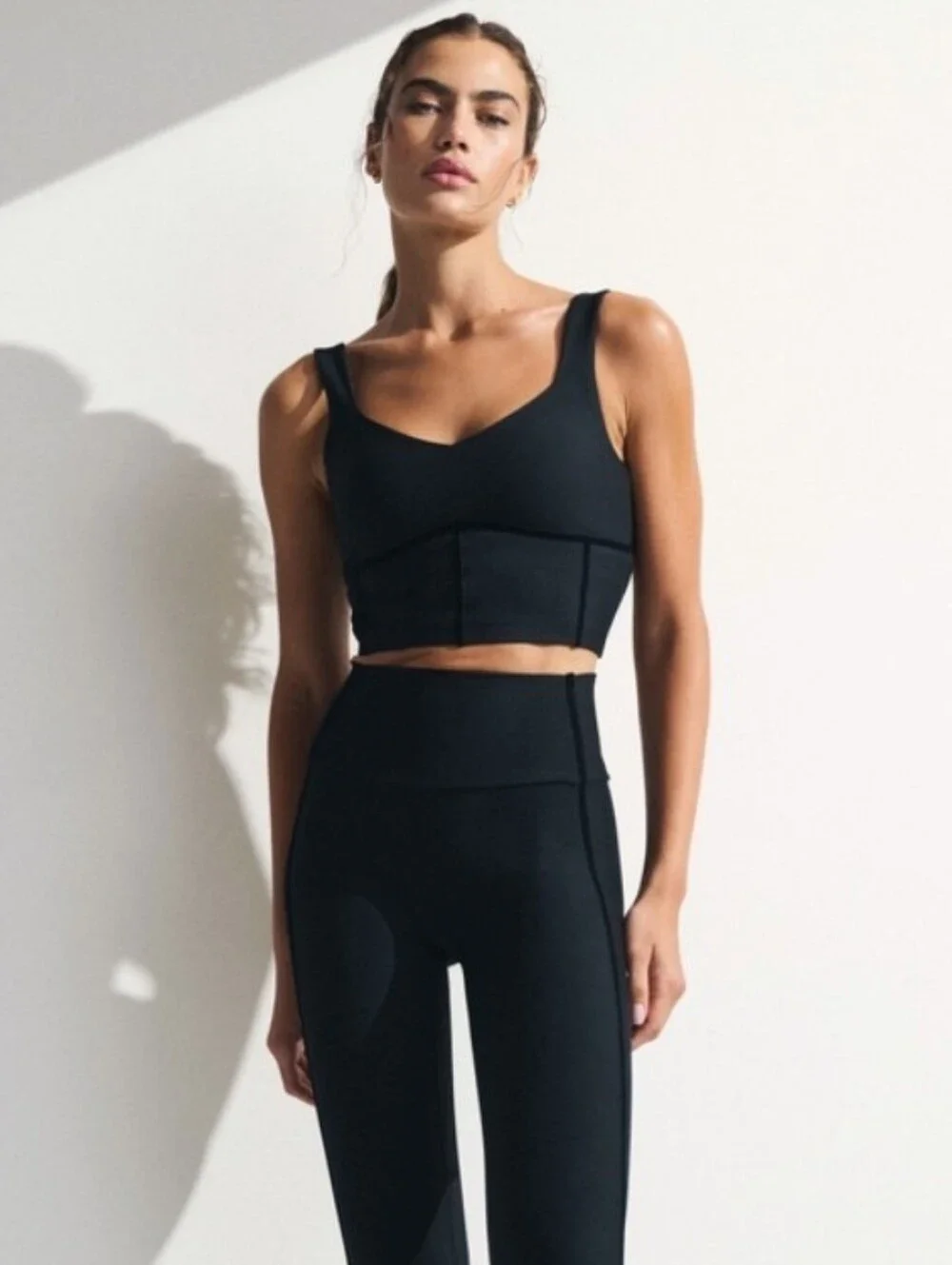 NWT Abercrombie & Fitch YPB SculptLUX Velvet Stripe Tank In Black - S - Picture 3 of 12